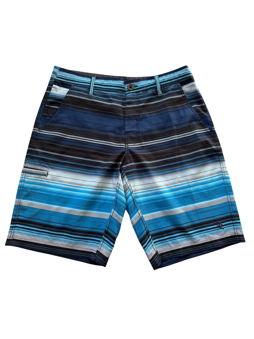Da Hui Hybrid Collection Board Shorts Mens 32 Striped Blue Swim Surf Trunks